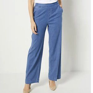 Wide-Leg Chambray Pants in Light Blue